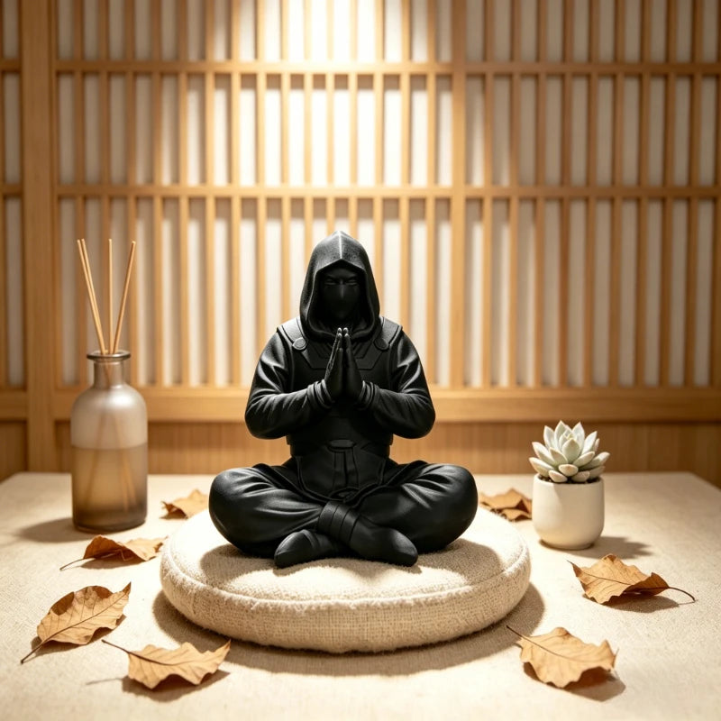 Mysterious Black Ninja Figurine 3D Printed Meditating Pose Desk Hooded Meditating Car Dashboard Ornament for Home & Office Gifts Oasis Select
