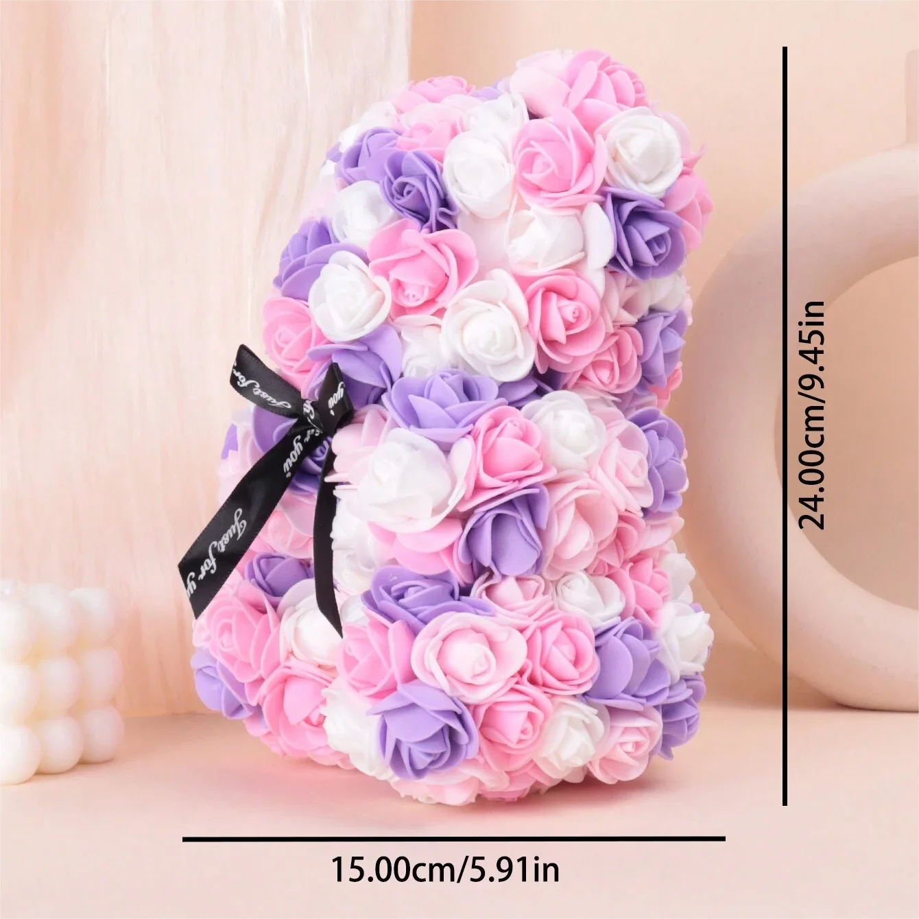 1 Multicoloured Rose Bear Realistic Foam Rose Flower Bear Christmas/Valentine's Day/Mother's Day/Anniversary/Wedding Gift Oasis Select