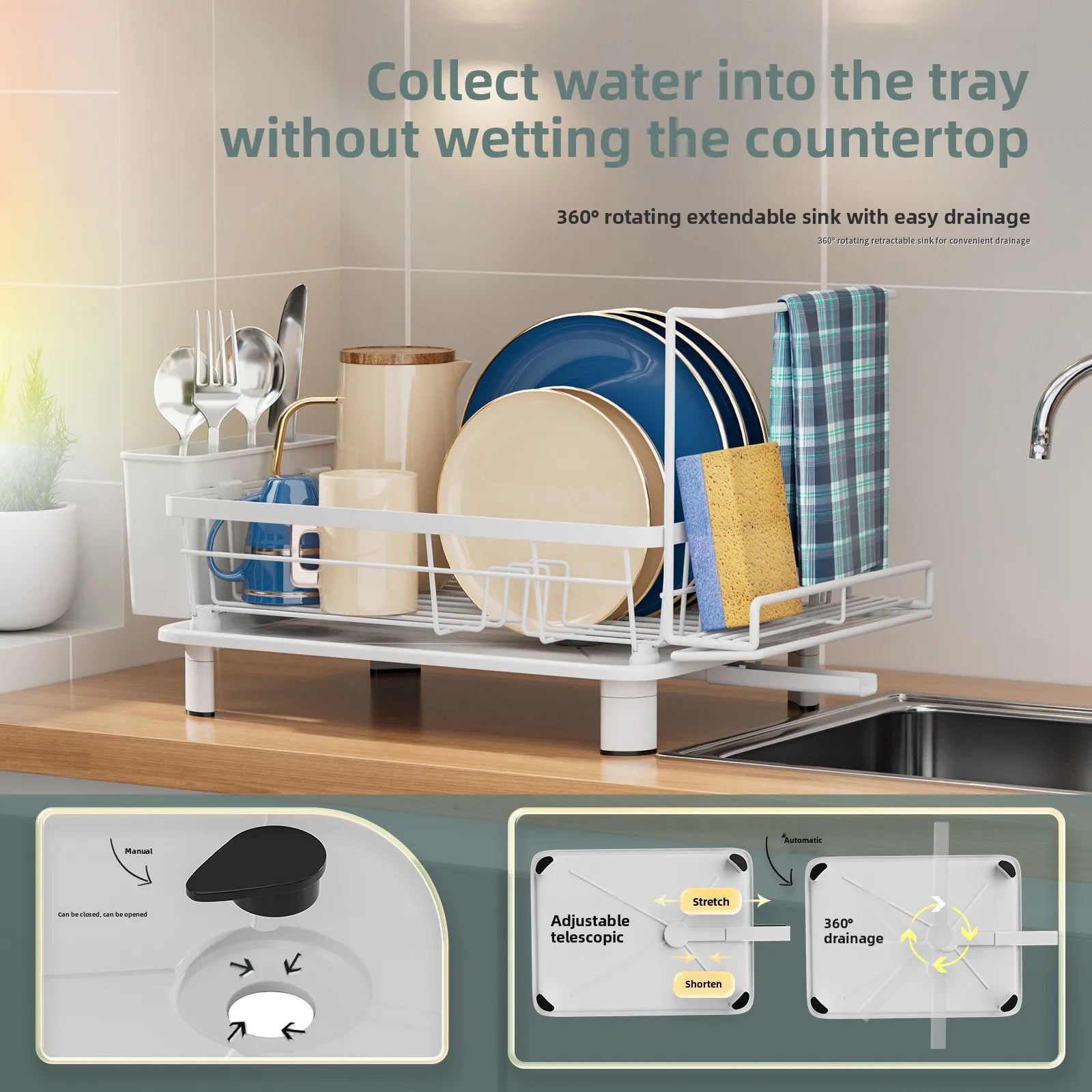 Dish Drain Rack Multifunctional Dish Storage Box Countertop Dish Rack Sponge Rack Kitchen Shelf Oasis Select