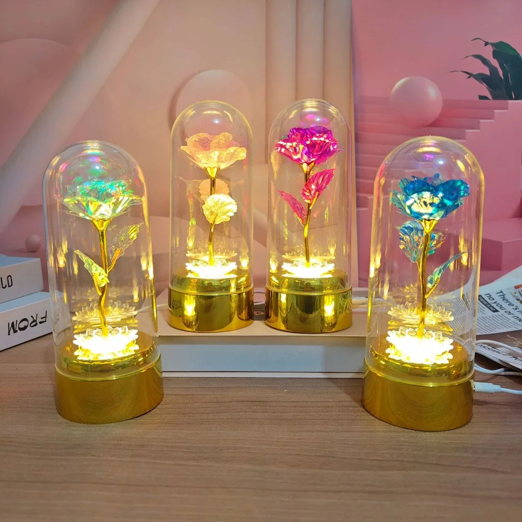 Never Beauty and the Beast Rose with Rose in Clear Dome with Led Light Powered by Battery Gift for Birthday Wedding Valentines Oasis Select