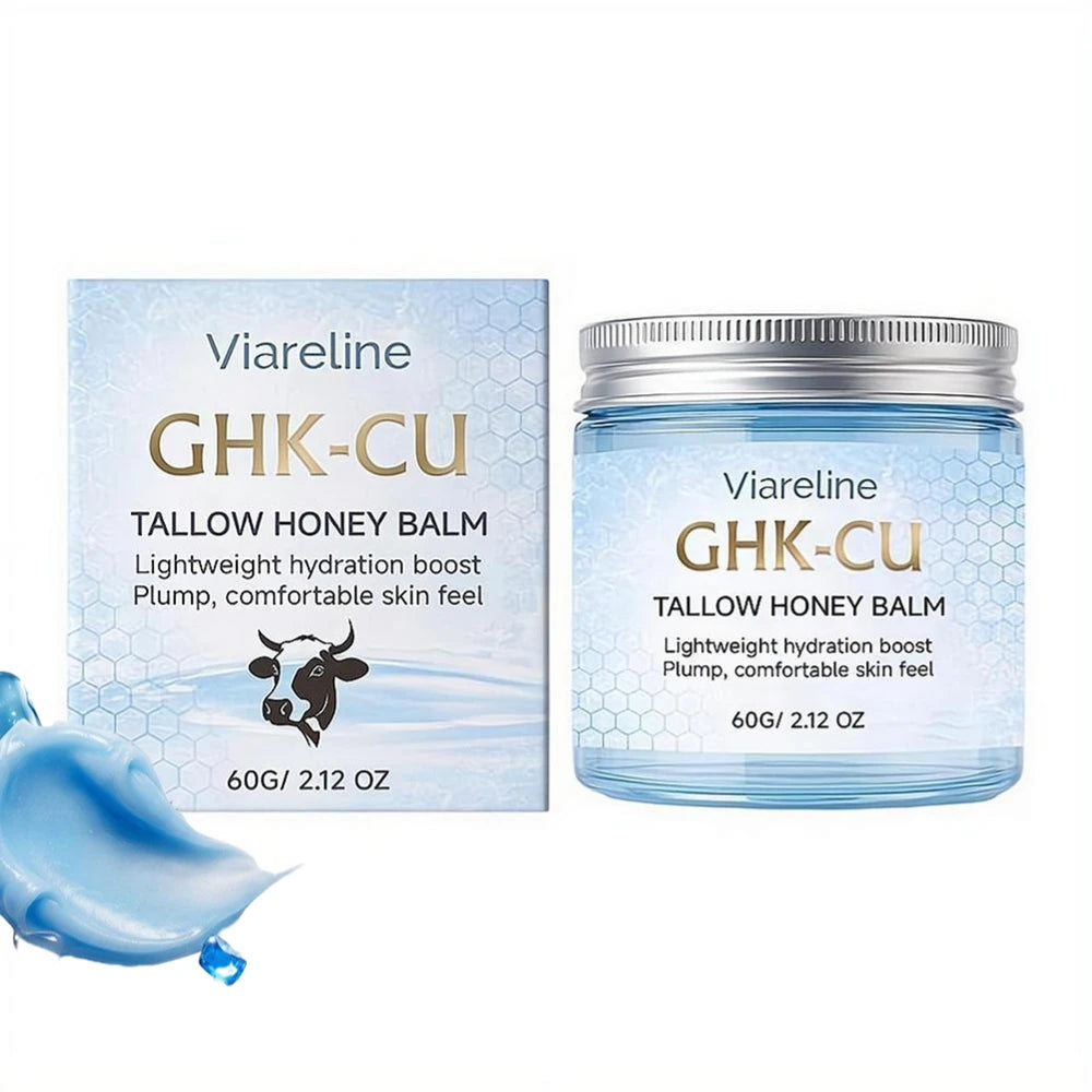 Viareline GHK-CU Copper Peptide Tallow Balm Facial Cream Body Moisturizer Lightweight Hydrate Honey Blue Balm for All Skin Types Oasis Select
