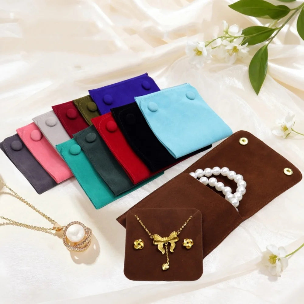 1pcs Jewellery Pouch Packaging Bag Soft Velvet Snap Button Gifts Packing Bag For Storing Rings Bracelets Necklace Accessories Oasis Select