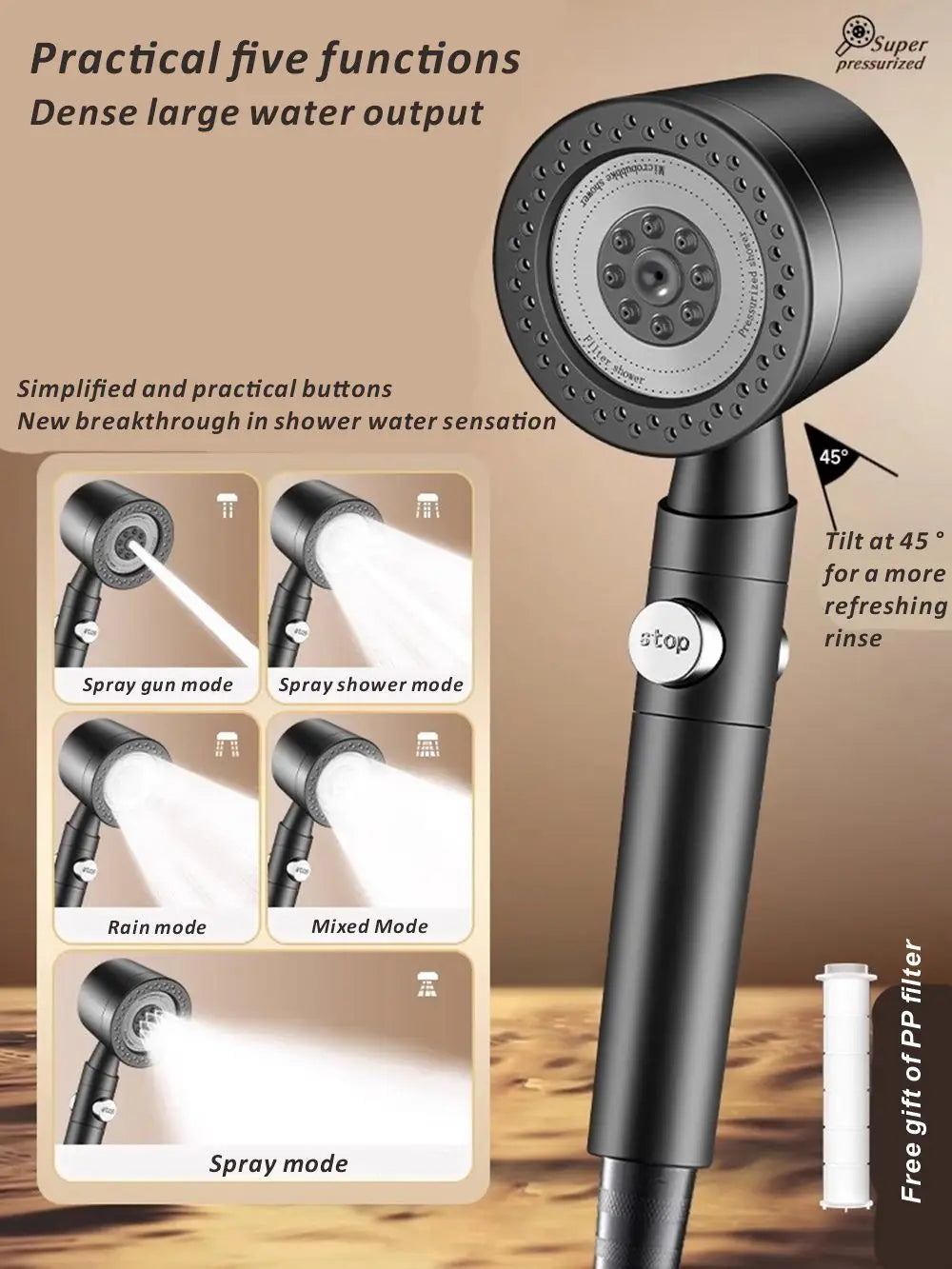 New Large Panel Black High Pressure Shower Head 6 Modes 9 IN 1 Spray with Filter Rain SPA Shower Faucet Bathroom Accessories Oasis Select