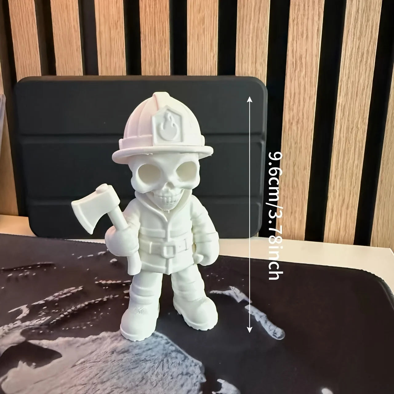 Axe Skeleton Firefighter Figurines Gothic Fireman Statue Whimsical Skull Firefighter Ornament for Home Office Desktop Decor Gift Oasis Select AXE White 9.6x5.8x4.4cm