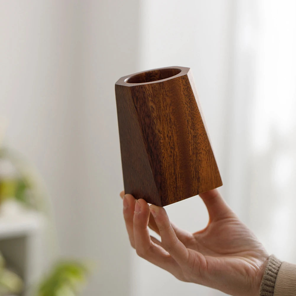 Walnut Wood Pen Holder Desktop Organiser | Vintage Office Cup