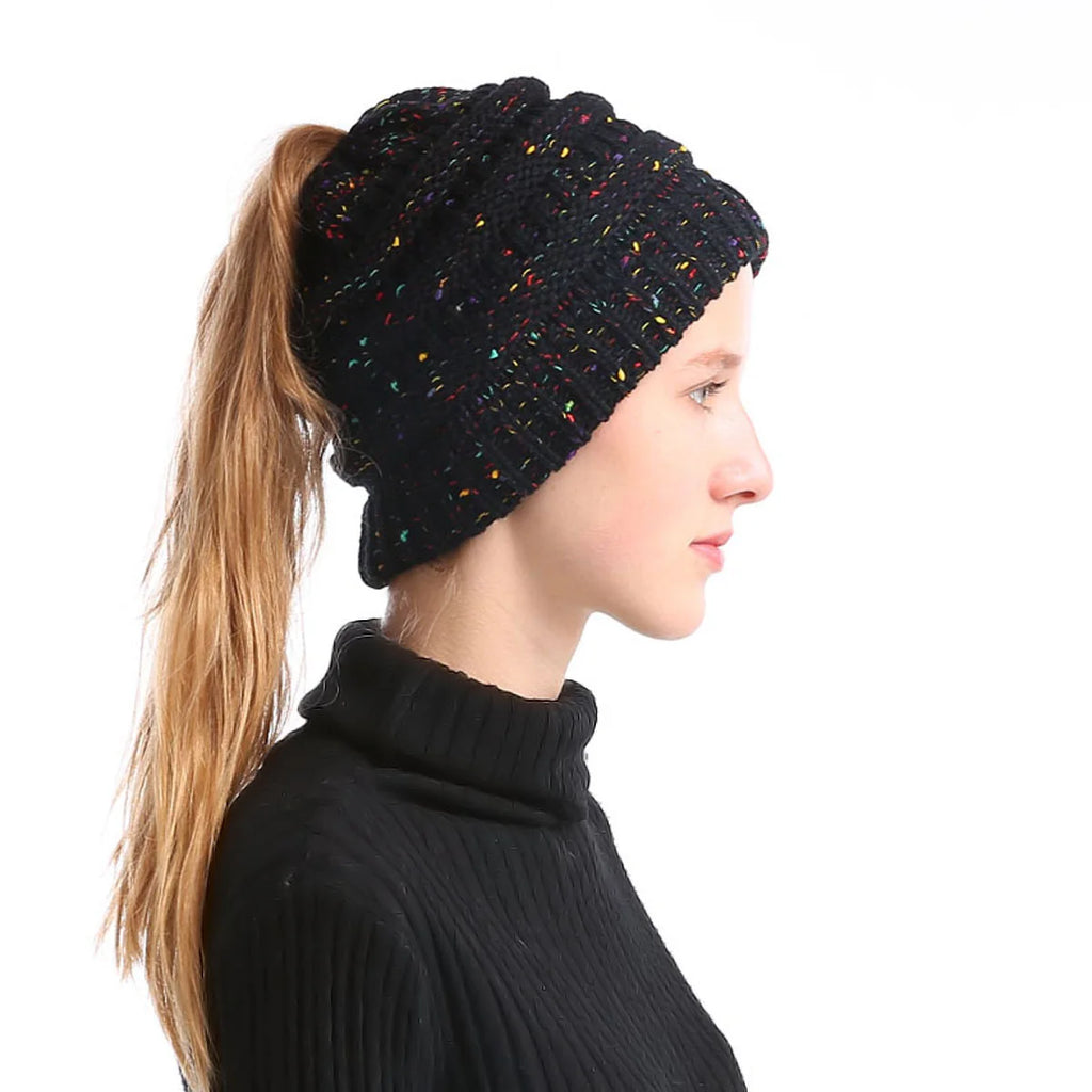 Mixed color hollow top hat with large brim, knitted ponytail, parent-child hat, yarn and yarn versatile Oasis Select 12
