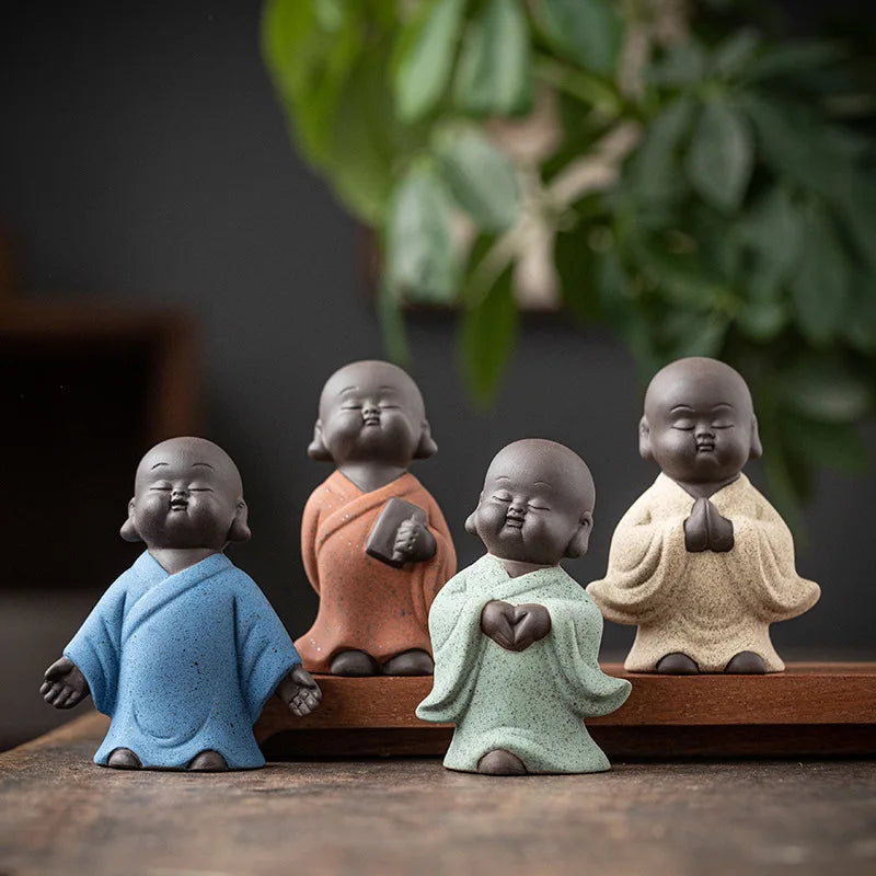 Creative Purple Clay Little Monk Zen Figure Cute Small Novice Desktop Decoration Tea Table Tea Ceremony Tea Pet Ornament Oasis Select