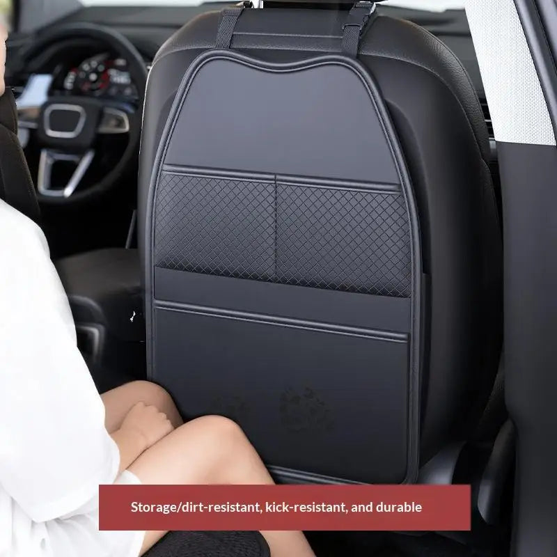 PU Leather Car Seat Kick Proof Pad With Pockets Multi-functional Tablet Holder Auto Seat Back Protection Cover For Kids 1PC Oasis Select
