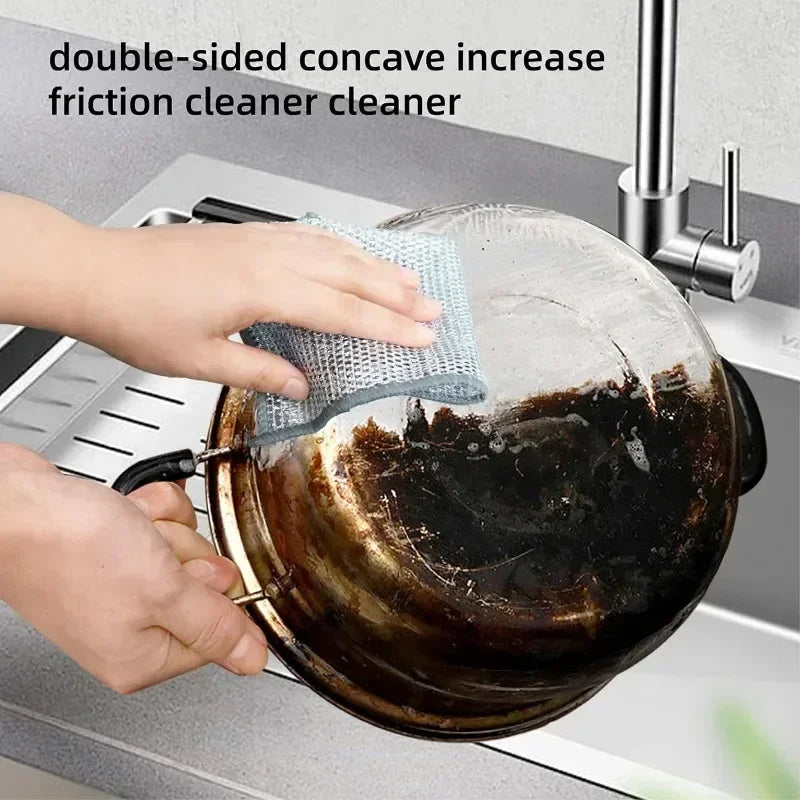 20/1x Steel Wire Cleaning Cloths Double Layer Metal Silver Wire Dishwashing Towels Kitchen Pot Pan Dish Non Stick Oil Rags Cloth Oasis Select
