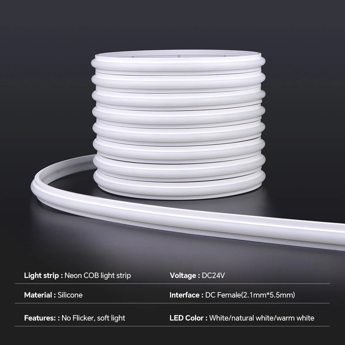 Silicone COB Neon Strip Light 24V 1M-10M Ambient Light Cuttable DIY Super Brightness No Dark Zone,Transparent Nano Adhesive Tape Oasis Select