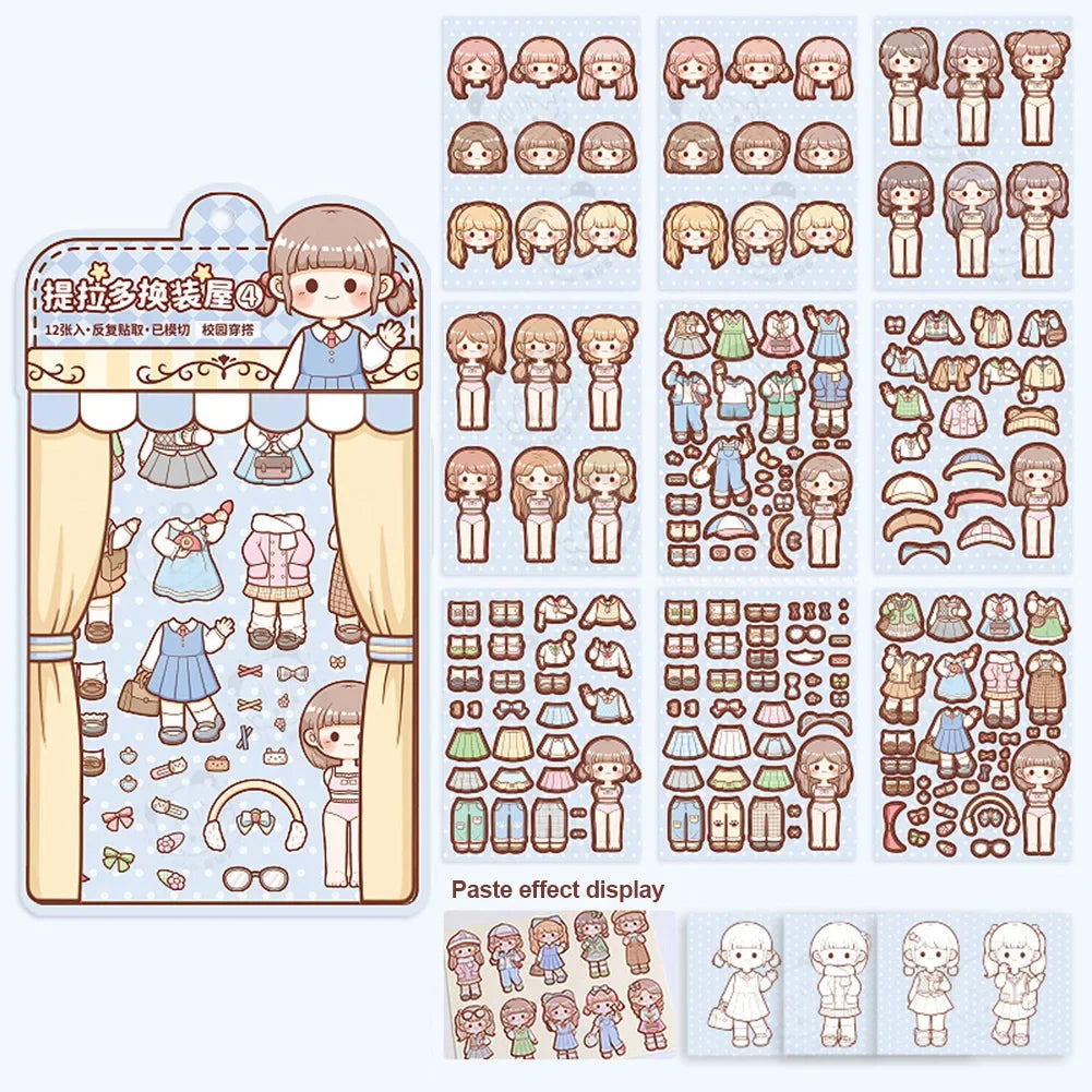 Dress Up Girls Stickers DIY Cartoon Princess Change Clothes Kawaii Toys Children Birthday Party Decor Gifts Stationery Sticker Oasis Select 4