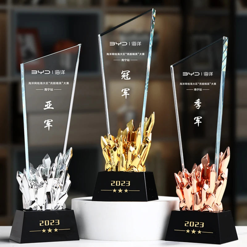 Crystal Trophy Gold-plated Excellent Staff Competition Award Creative Honor Sales Champion Engraved Custom Trophy Oasis Select