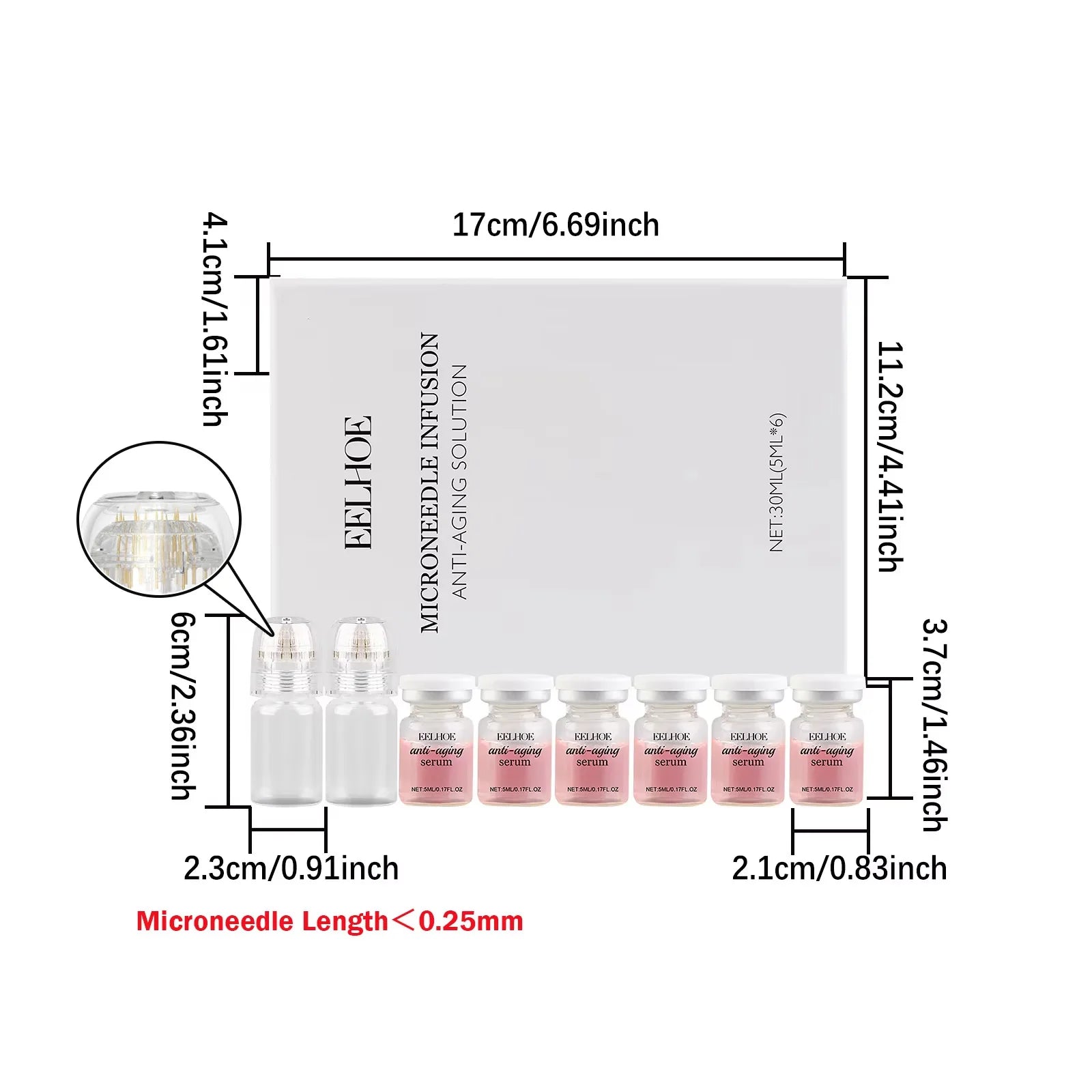 Eelhoe Microneedle Roller & Anti-Aging Serum Set – 8 Piece Microneedle Serum Set Oasis Select