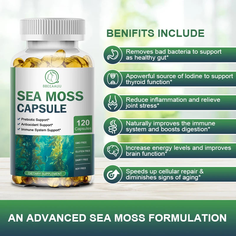 BBEEAAUU Sea Moss Capsule Boost Immune System Supports Healthy Thyroid Function,Muscle and Joint Health Detoxifies Skin Care Oasis Select