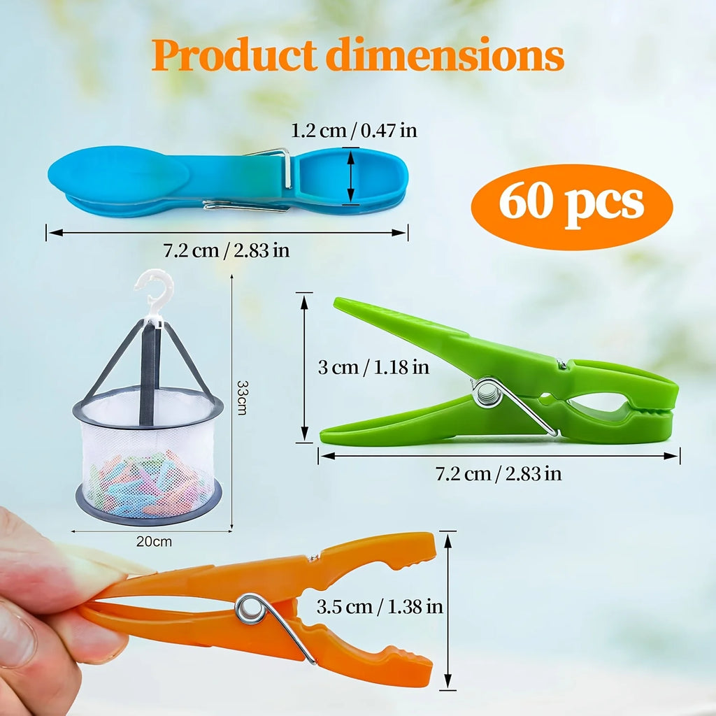 Windproof No Mark Hanging Clips with Storage Basket Colorful Clips for Laundry Socks Delicate Clothes Multiuse Home Organization Oasis Select