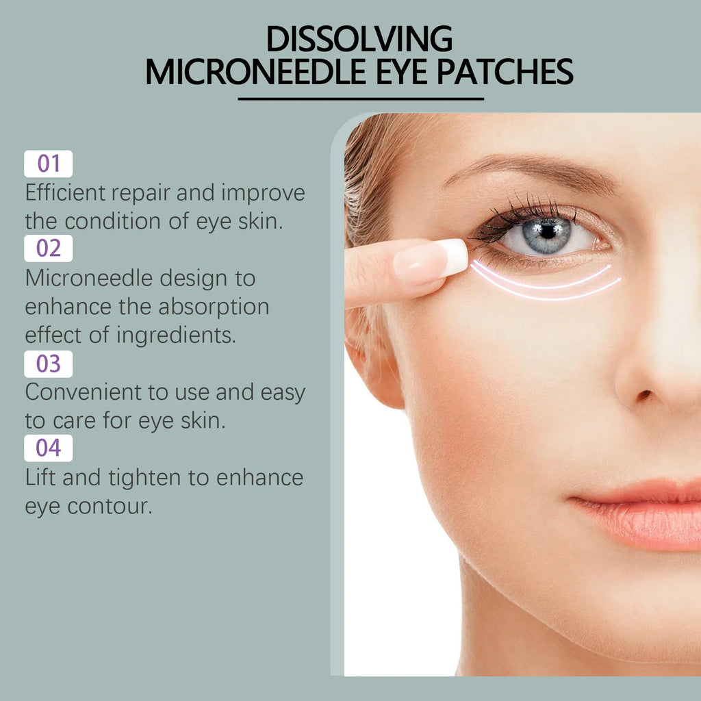 0.25mm Hyaluronic Acid Dissolving Microneedle Eye Patches Hydrogel Eye Mask for Wrinkles Dark Circles Puffiness Anti-Aging Oasis Select