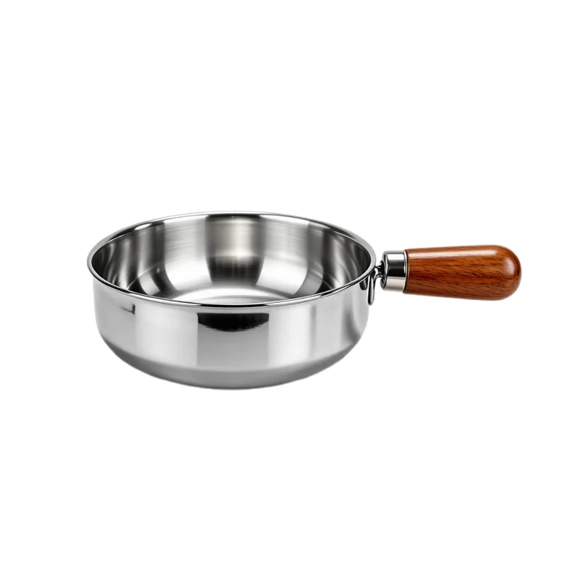 1pc Stainless Steel Pot with Heat-Resistant Wooden Handle - Induction Compatible, Non-Slip Base, Even Heat Distribution Milk Pot Oasis Select 14cm