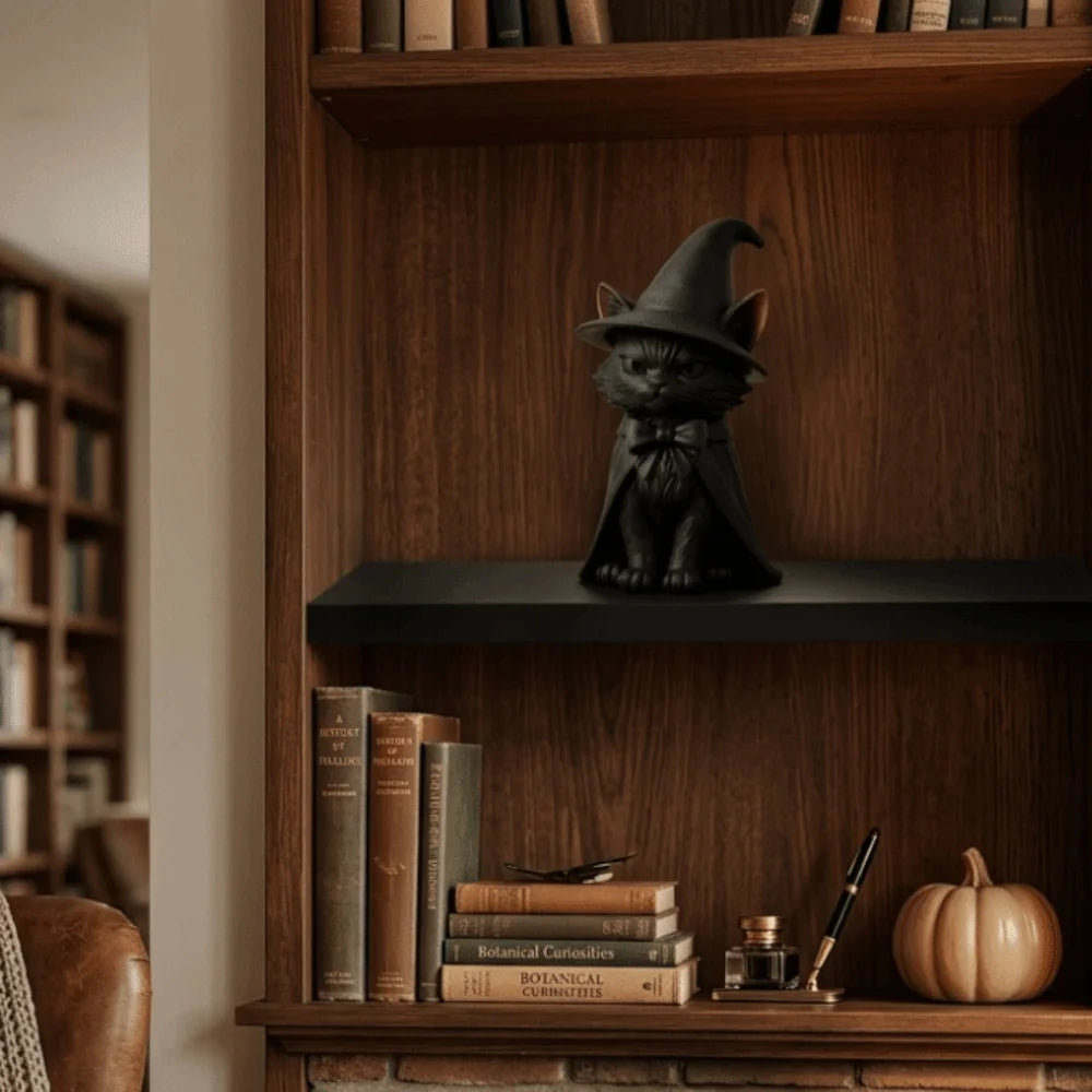 Dark Cat Witch Figurine | 3D Printed Halloween Desktop Sculpture