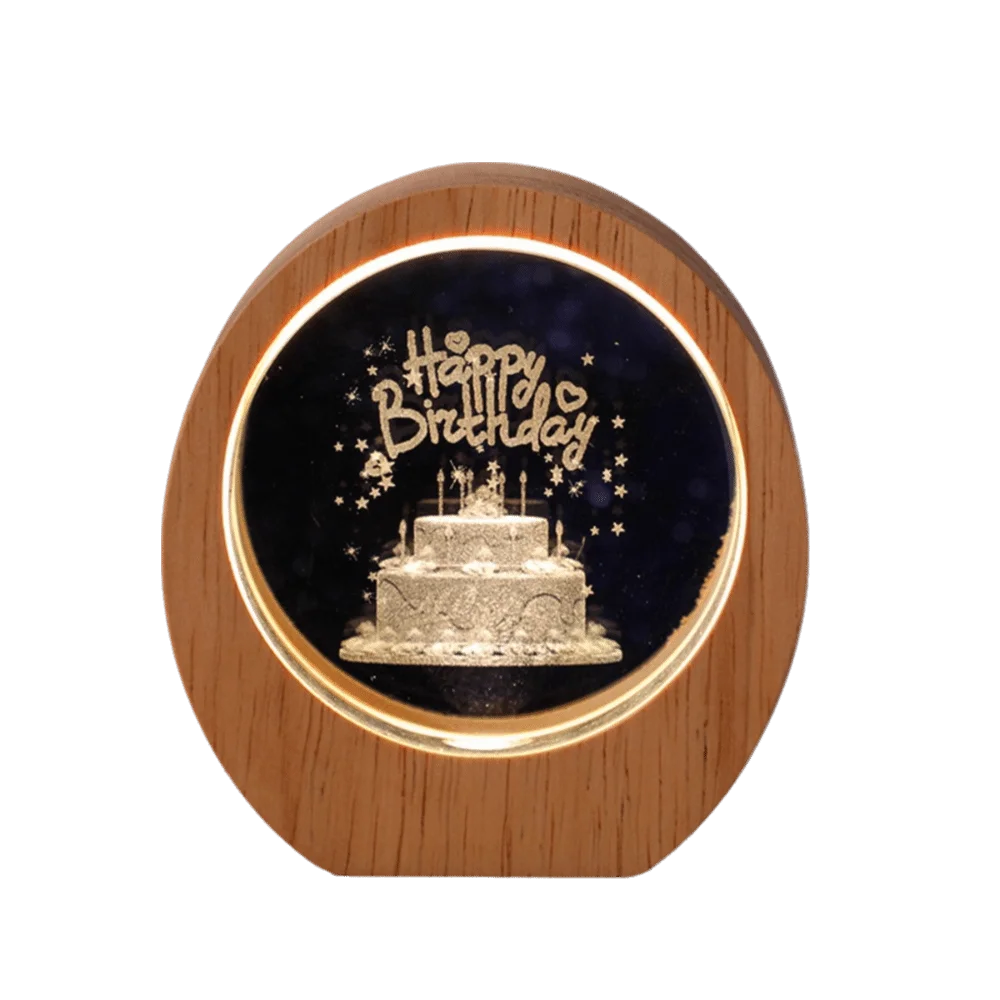 3D Solar System Planet Night Light – Wood Base Crystal Glow