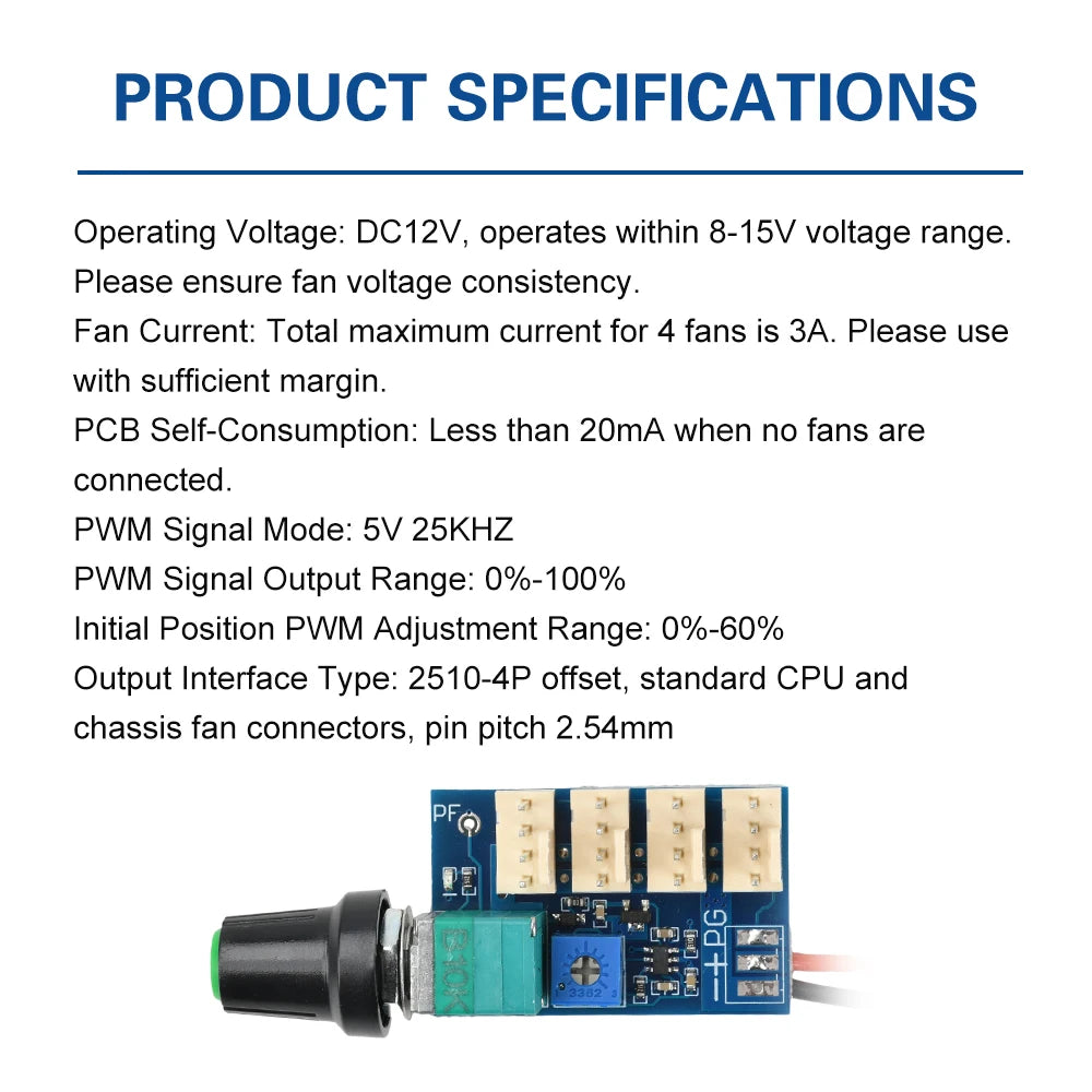 4-channel DC12V 3A 4-wire PWM Fan Controller With Manual Knob Adjustment And Switch 5V 25KHZ Fan Speed Controller Oasis Select