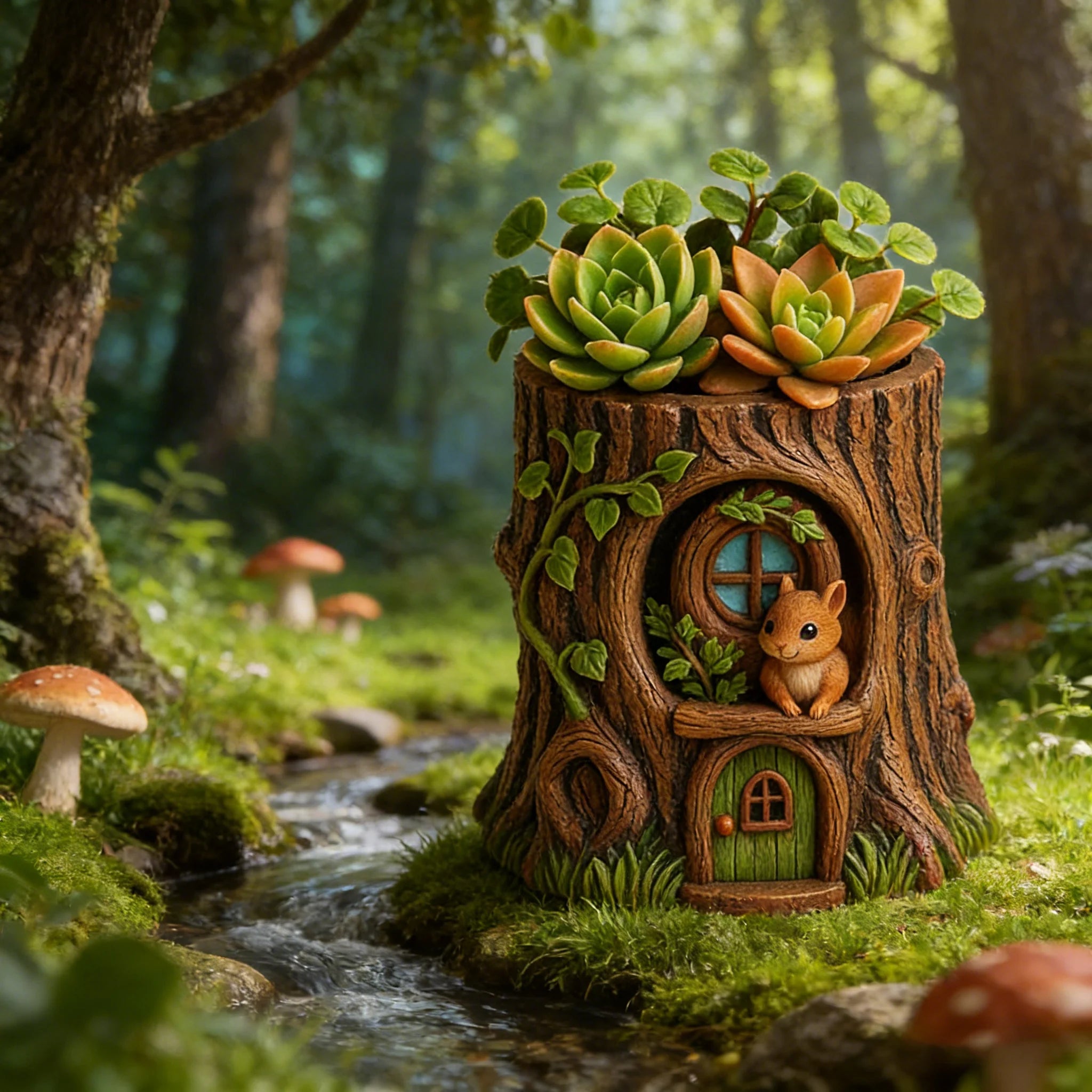 Fairy Tale Tree Stump Squirrel Planter Silicone Mold DIY Cement Resin Succulent Pot Desktop Decor Garden Ornament Oasis Select