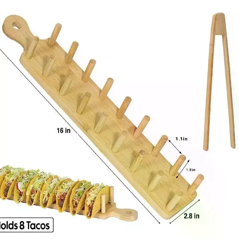 Bamboo Taco Holders for Kitchen, Multi-Use Food Stands, Taco Tray, Hard Shell Rack for Charcuterie and Tortillas, 8 Tacos Each Oasis Select