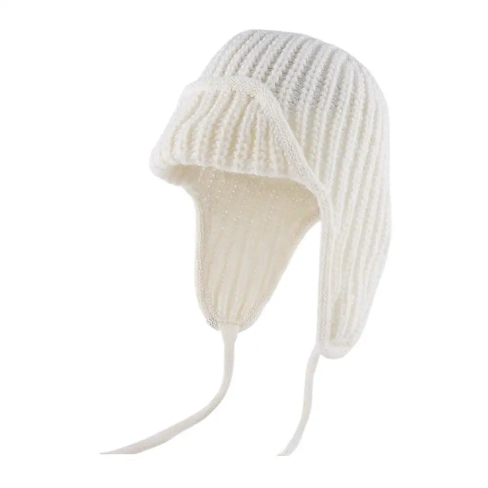 Warm Knit Trapper Hats for Women Ushanka Hat Knit Aviator Hat with Ear Flap Russian Hat for Winter Stocking Cap Beanie with Tie Oasis Select One Size White