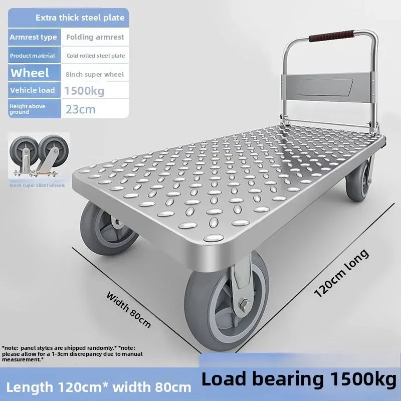 Steel plate pulling trolley trolley trolley handling thickened foldable portable silent trailer pulling flat truck Oasis Select