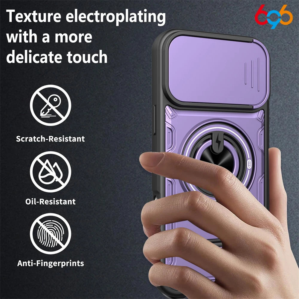 Drop-proof Case For IPhone 17/16 Pro/17 Pro Max Sliding Camera Lens Protector Magnetic Suction Car Ring Holder Hybrid Cover Oasis Select