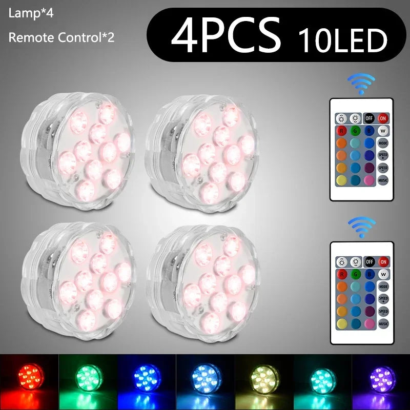 RGB Submersible LED Lights – 10 LED, IP68, Remote Control Underwater LED Light Oasis Select 4 Light 2 Remote