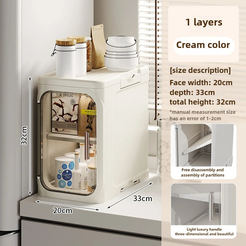 Household bathroom narrow seam storage cabinet, multifunctional foldable with wheels, dust-proof and crevice storage cabinet Oasis Select 1 layers-cream color