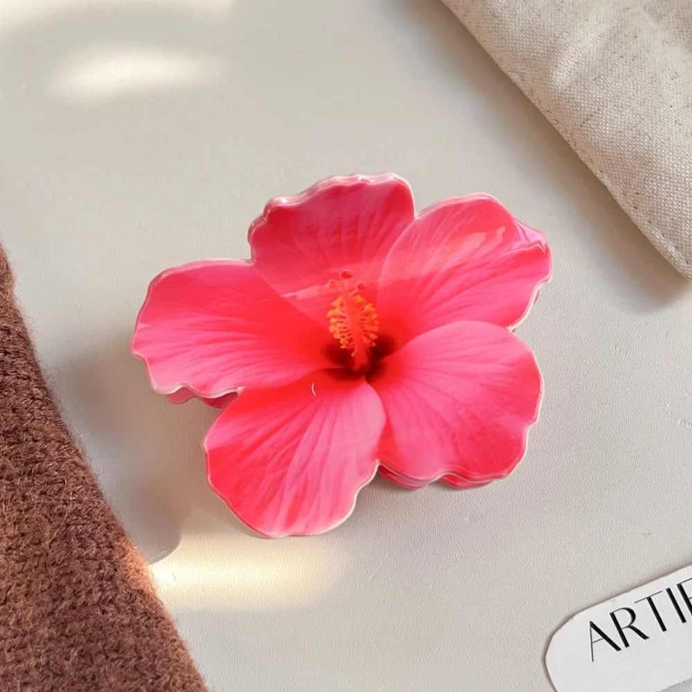 Double-sided Printing Hibiscus Flower Hair Claw Exquisite Design Lifelike Flowers Acrylic Claw Clip Romantic Style Oasis Select 2