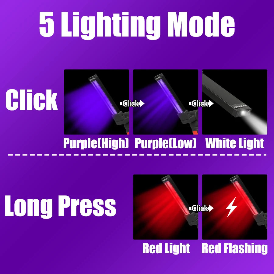 Multi-functional UV Flashlight USB Rechargeable Black Light Torch 5 Modes Emergency Red and White Light Flashlight Work Light Oasis Select