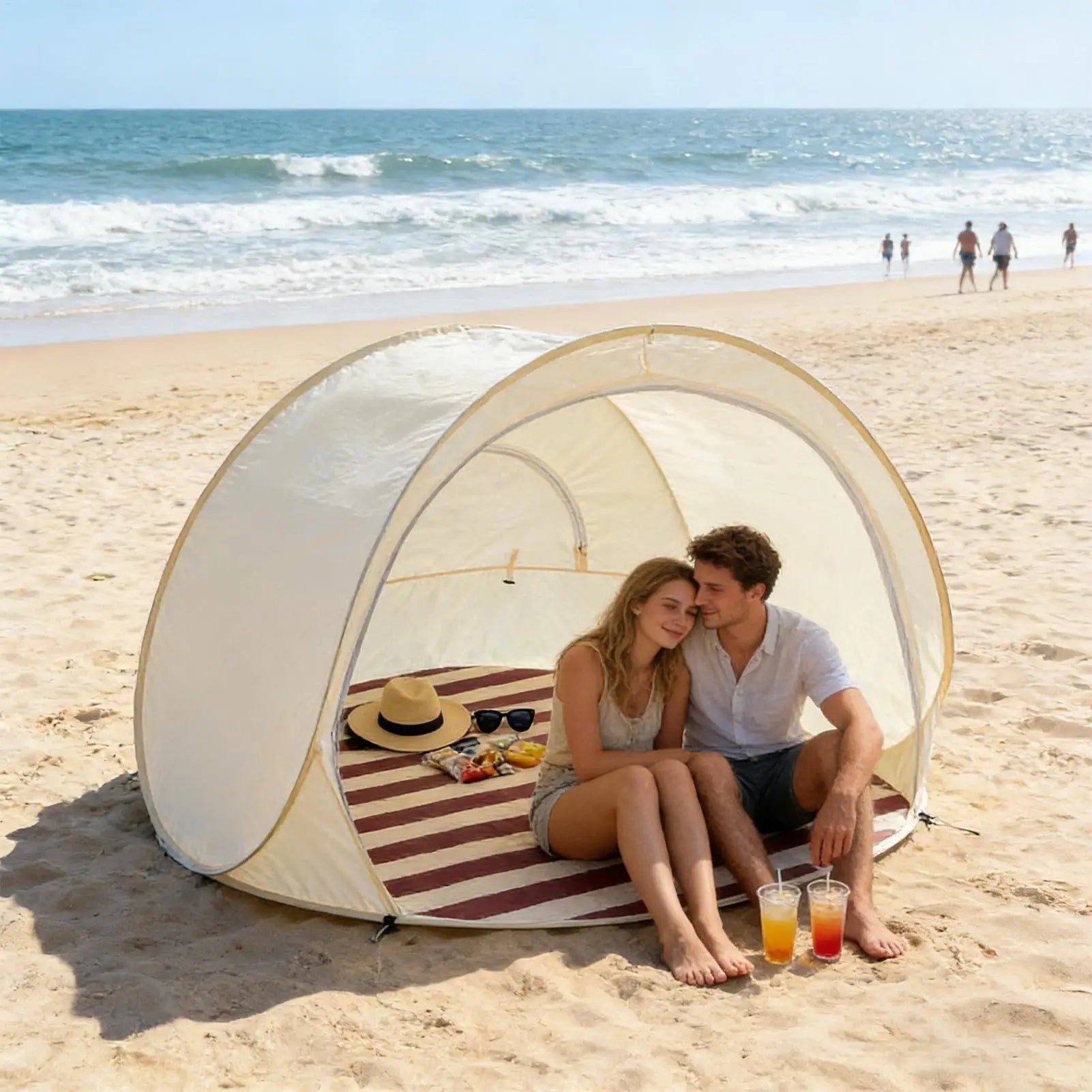 Sun Tent 3/4 Person Easy Pop Outdoor Canopy Beach Shelter with Ventilating Mesh Window for Outdoor Camping Picnic Garden Oasis Select