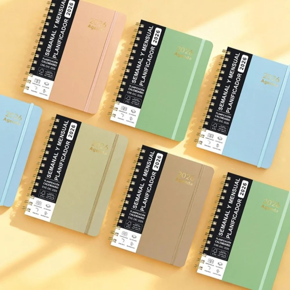 Spanish Planner A5 Notebook 2026 Self-Tracking Diary Planning Book Coil Calendar Essential Daily Organizer Multi Functional Oasis Select