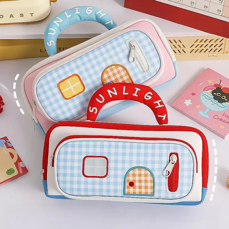 Handheld Dopamine House Pencil Bag Large Capacity Cosmetics Storage Stationery Storage Bag Creative Portable Pen Pencil Case Oasis Select