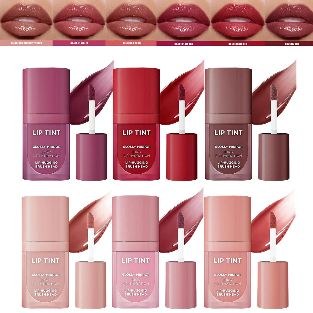 6 Colors Glossy Mirror Juicy Lip Tint Waterproof Non-stick Cup Long Lasting Moisturizing Lipstick High Shiny Lip Gloss Cosmetics Oasis Select 6PCS