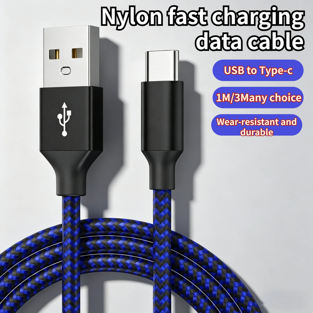 USB To Type-C Nylon Data Cable Supports 10A Ultra-Fast Charging 1m/3m Pptional Both Electrical Charging And Data Transmission Oasis Select