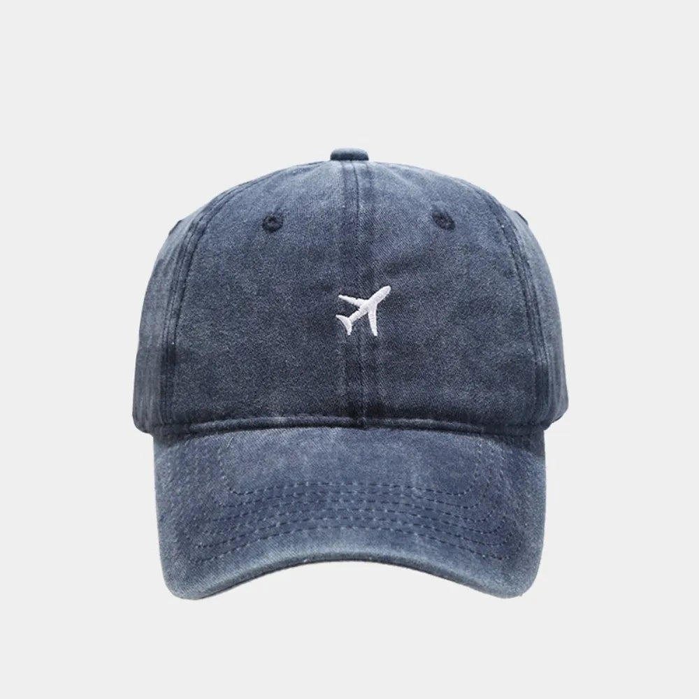 Washed Cotton Airplane Embroidered Baseball Cap Hip Hop Adjustable Peaked Cap Distressed Sunscreen Plane Dad Hat Oasis Select Dark Blue