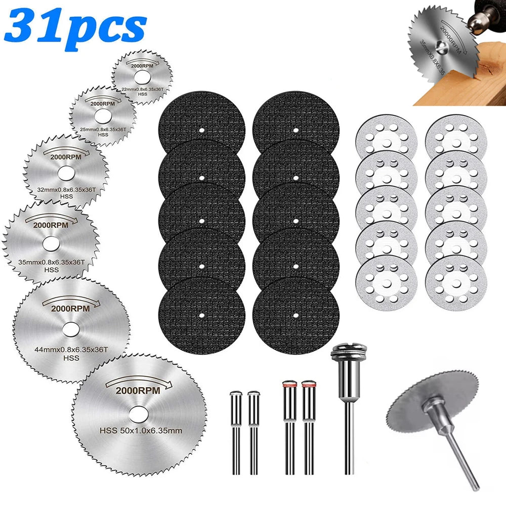 31pc Cutting Discs HSS Circular Saw Mini Drill Rotary Tool Multi-Size Blades for Cutting Metal, Wood, Stone, PVC Oasis Select Default Title