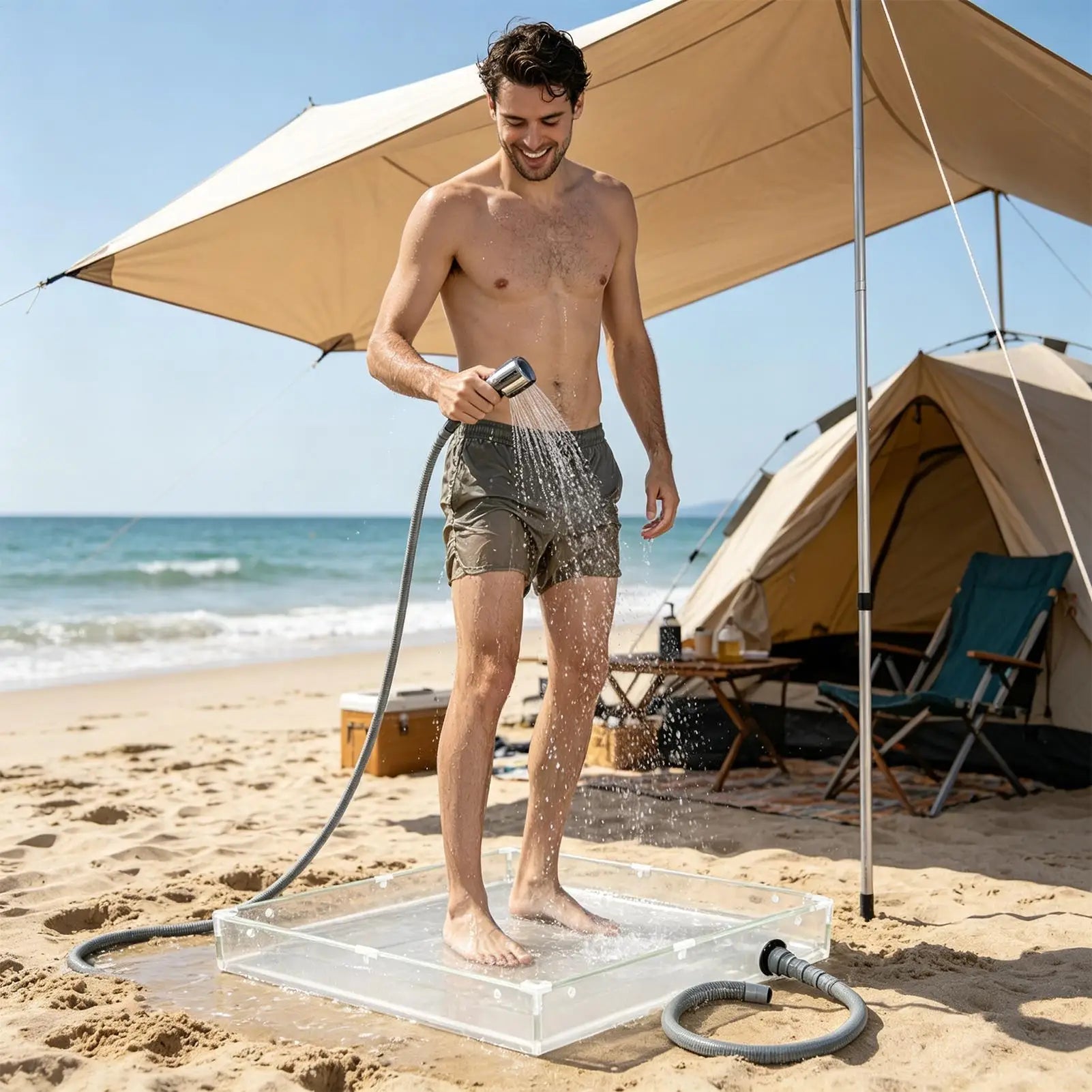 Shower Basin Pan Compact Non-Slip Bathing Tray Outdoor Shower Tub for Outdoor Indoor RV Motorhome Trailer Tent Camping Hiking Oasis Select