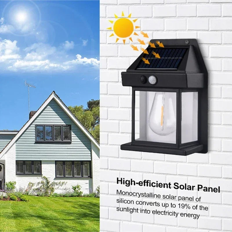 LED Solar Light Waterproof Wall Lamp Motion Sensor Courtyard Garden Lighting Decoration Sunlight Solar Power Yard Tungsten Lamp Oasis Select