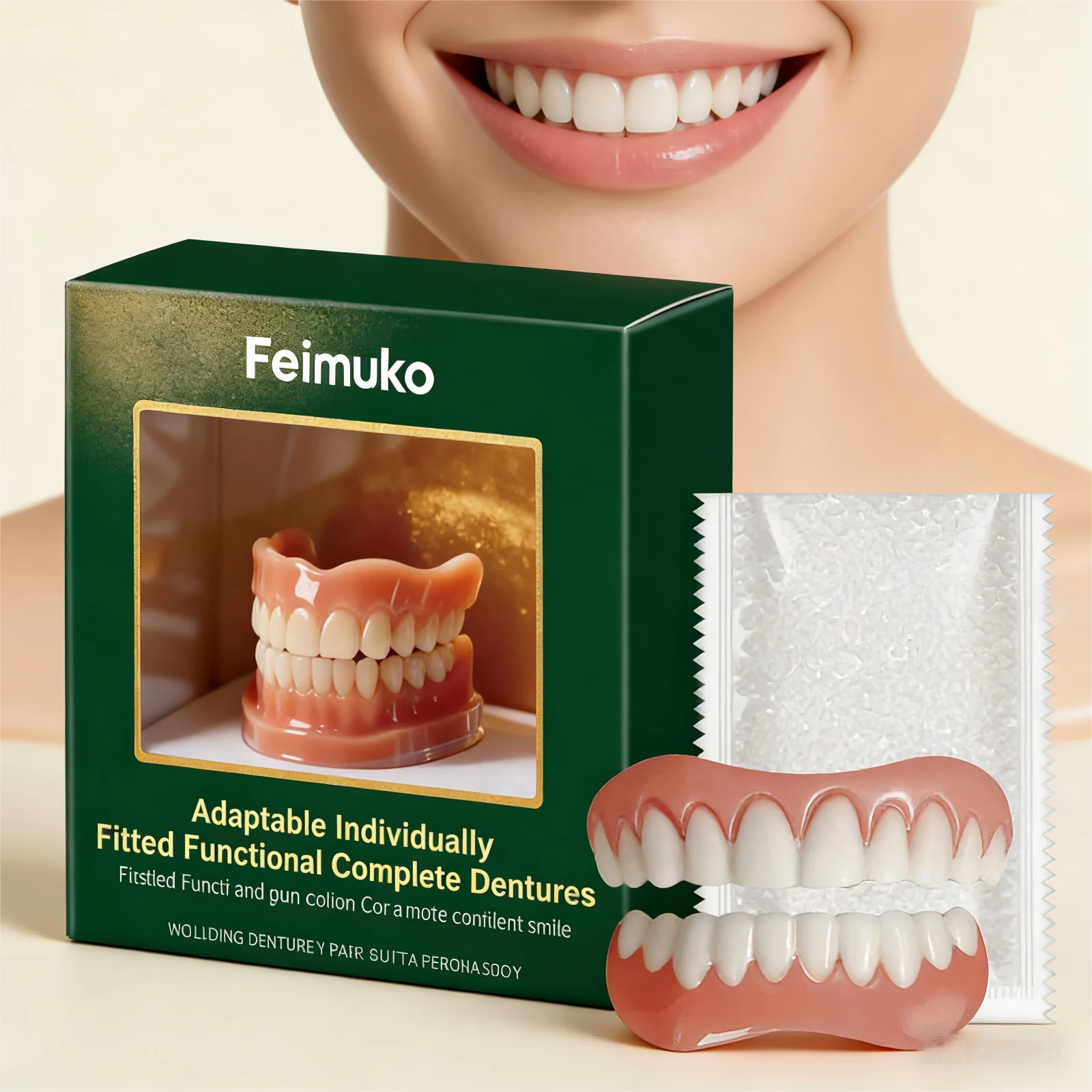 Silicone Veneer Denture Set – Upper & Lower False Teeth