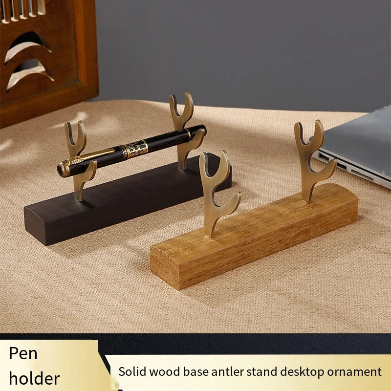 Solid wood pen holder metal antler storage stand ebony bamboo wood desktop ornaments office student pen holder display stand Oasis Select