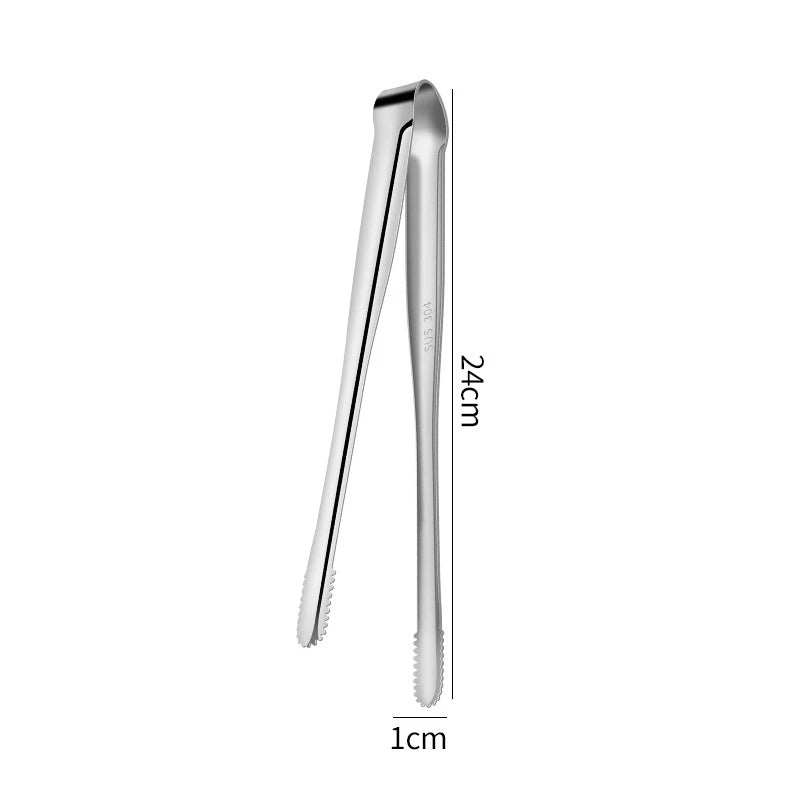 Food Tongs Portable Barbecue Stainless Steel Kitchen Steak Salad Clamp Serving Buffet Clip Cooking BBQ Tweezer Gadgets for Home Oasis Select Silver-24CM
