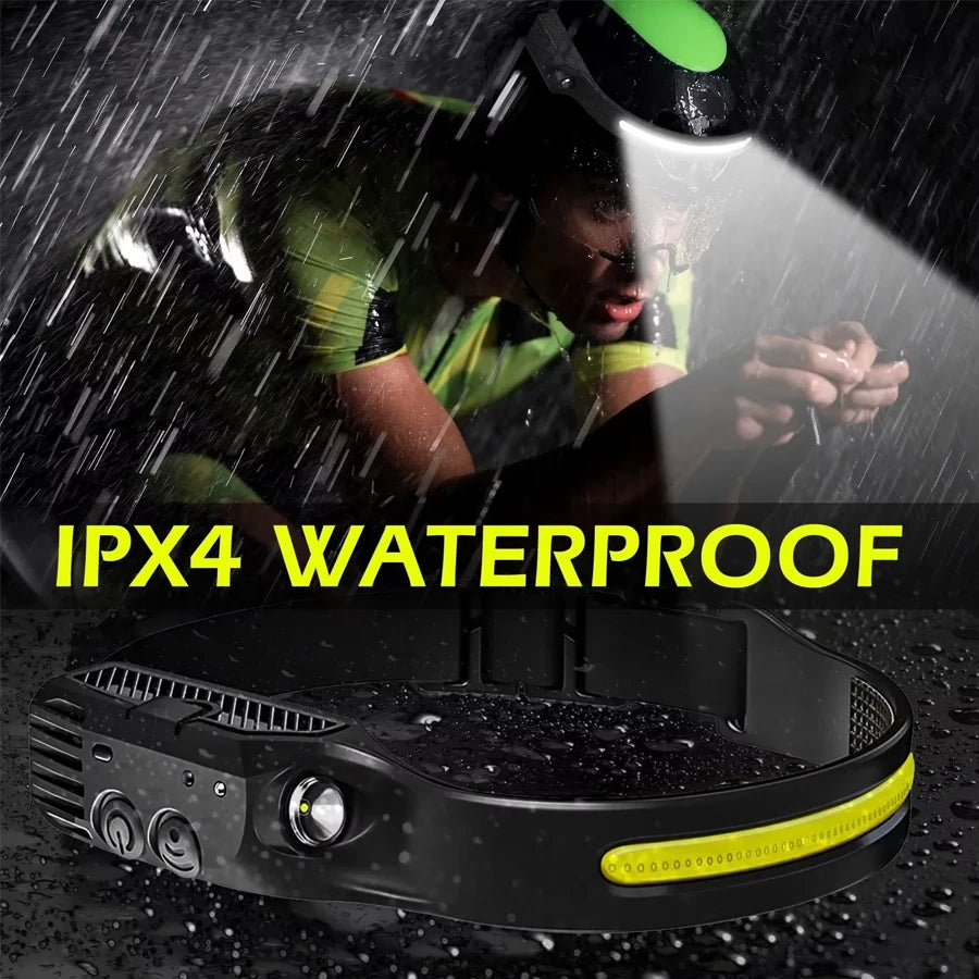 COB LED Headlamp Induction Head Lamp Built-in Battery USB Rechargeable Head Flashlight Outdoor Camping Fishing Sensor Headlight Oasis Select