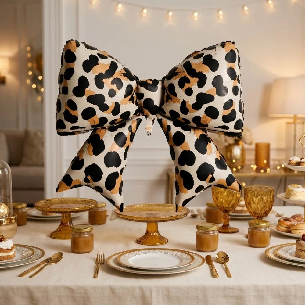 Leopard Print Foil Bow Balloons 2pcs – Party & Wedding Décor