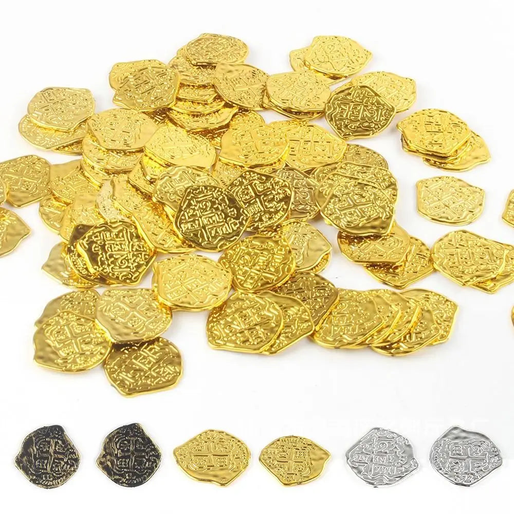 100Pcs Creative Bronze Roman Pirate Gold Coin Halloween Pirate Treasure Coins Plastic Game Currency Toys Party Supplies Oasis Select