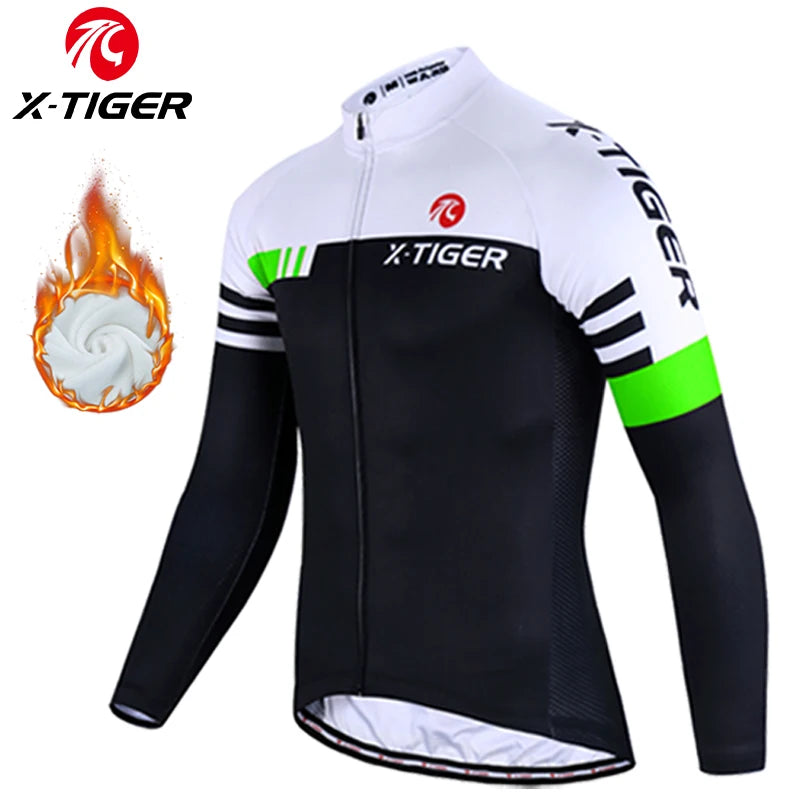 X-TIGER Winter Bike Jersey Men's Long Sleeve Thermal FleeceCycling Jersey with Pockets Road Bicycle Shirt Oasis Select XM-ZY-02303 XXXL