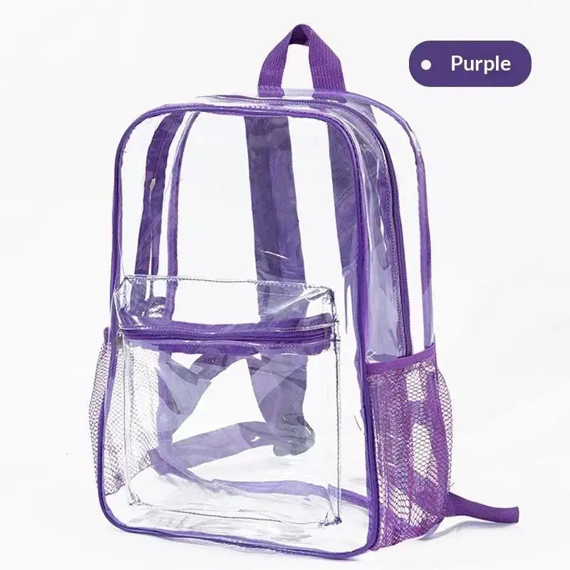 1Pcs Waterproof PVC Transparent Backpacks Adjustable Straps Durable Dual Zippers For Baseball Stadium Lightweight Clear Backpack Oasis Select Purple